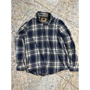 Boston Traders Plaid Flannel Shirt Men's Small Green Blue Button Up Long Sleeve